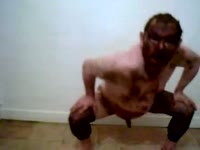 [ Shit Fetish Video ] Chubby dude in glasses strips while rubbing shit